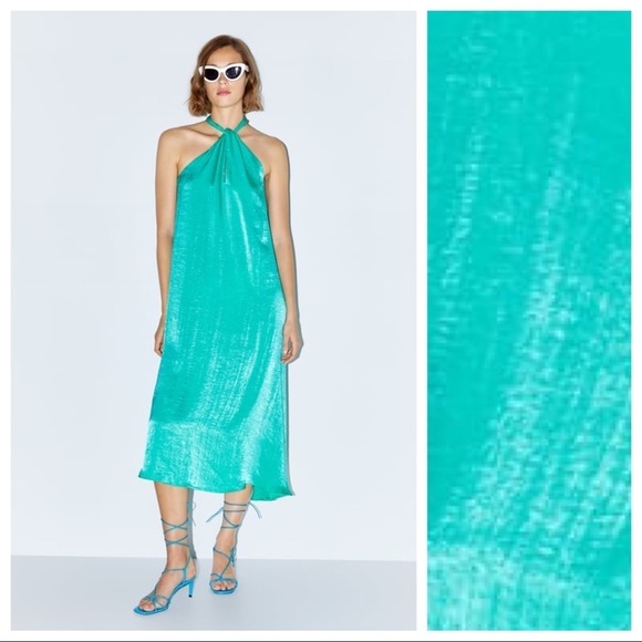 Zara Dresses & Skirts - NWT. Zara Green Halter Midi Dress. Size S.